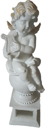 Фигура декоративная садовая Ангел на шаре с арфой полистоун 41х19х17см