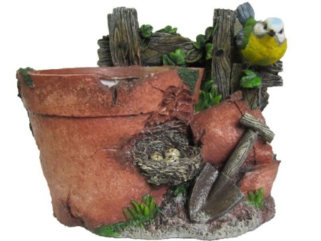 Фигура декоративная садовая Кашпо навесное с птичкой полистоун 20х22х20см