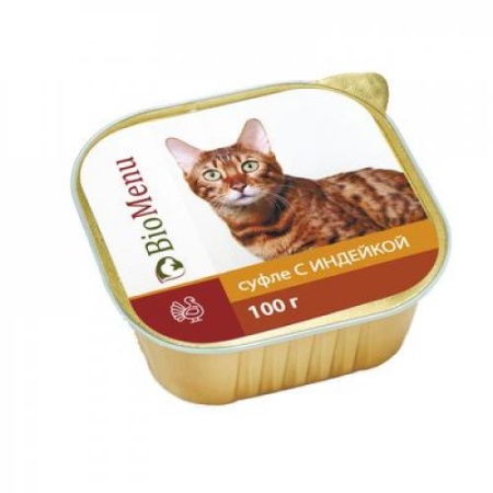 Консервы БиоМеню для кошек суфле индейка 100г