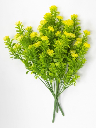 Цветок искусственный Зелень с цветами на вставке зеленый/желтый 34см арт.FA-0188YL