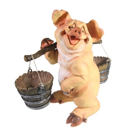 Фигура декоративная Свинка с коромыслом без пятен, Д22 Ш19 В34
