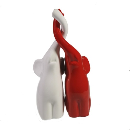 Фигура декоративная Пара слонов белый красный глянец 9х14х26см полистоун арт.713353/S026