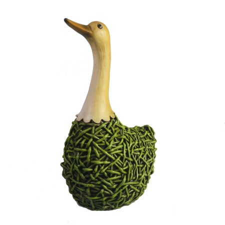 Фигура декоративная садовая Плетеный гусь, полистоун зеленый 14х10х10см
